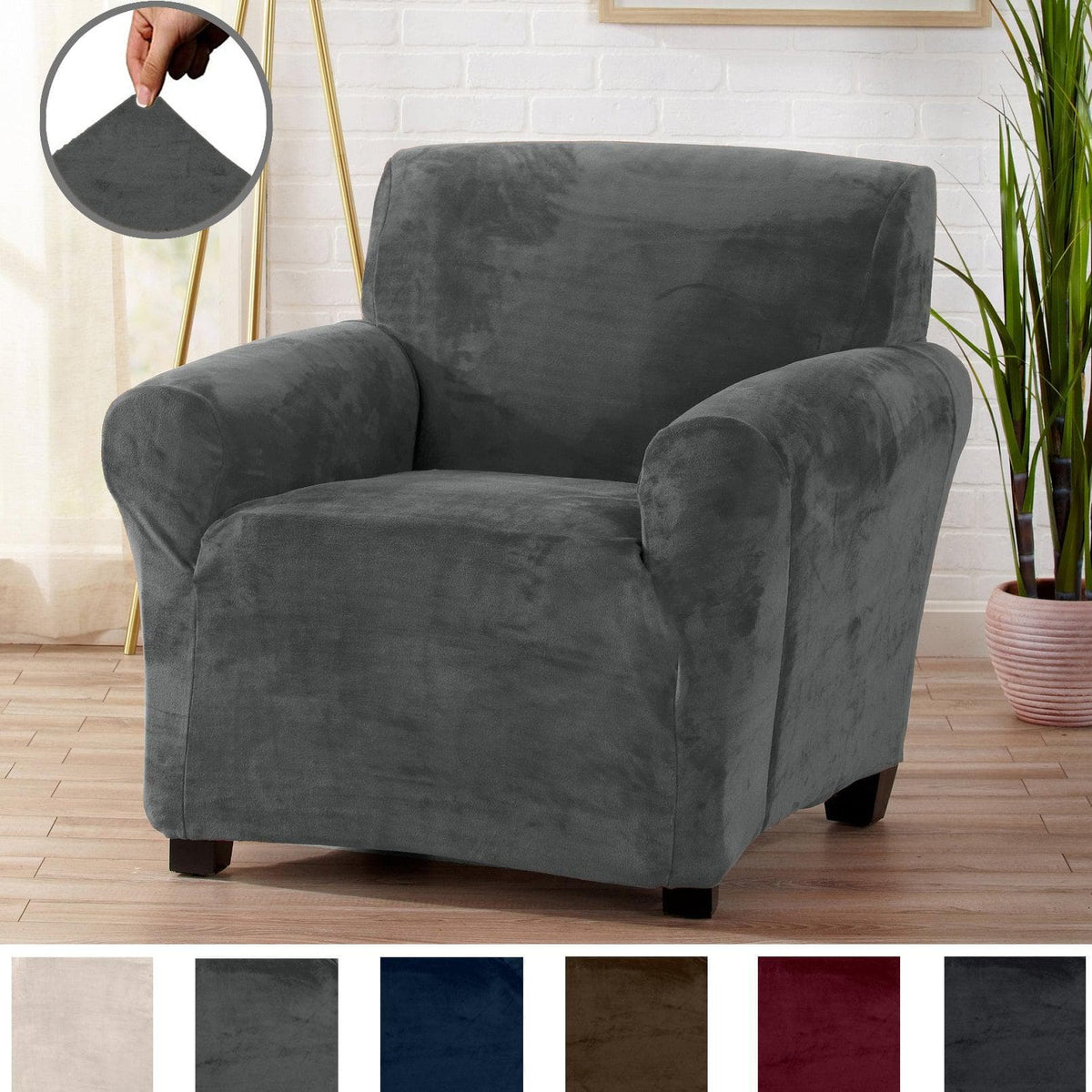 Velvet Stretch Slipcover – Gale Collection Form-Fit Sofa Cover – view 29