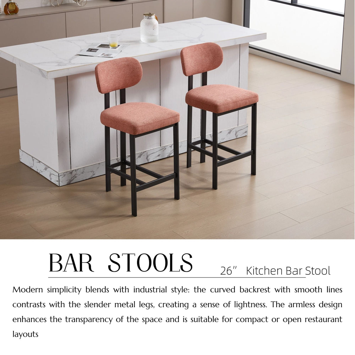 Modern Fabric Counter Height Stools with Metal Legs, Set of 2 – view 10