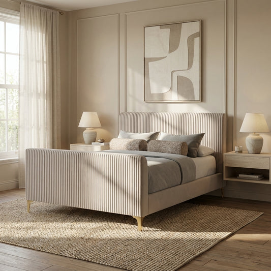 Velour Polyester Platform Bed, Light Grey