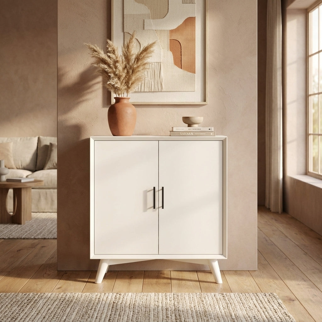 Small White Bar Cabinet with Stemware Storage