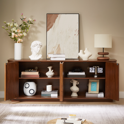 64 Inch Walnut Sideboard Storage Cabinet with Wave Pattern Doors – view 3
