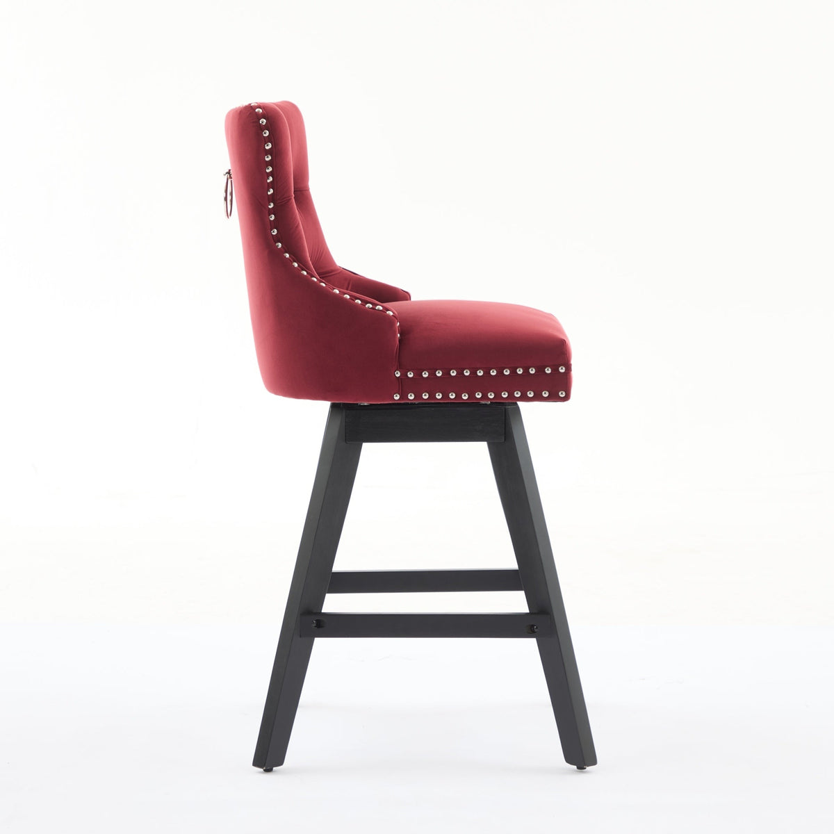 Wine Red Velvet Swivel Bar Stools with Button Tufting, Set of 2 – view 6
