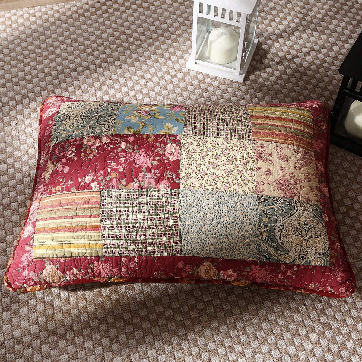 Fairy Tale Tea Party Cotton Patchwork Pillow Sham, Queen or King – view 2