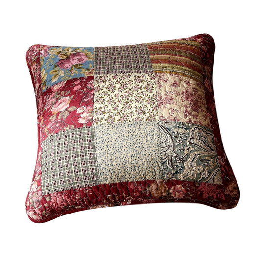 Cotton Patchwork Cushion Cover - Beige Burgundy Floral Paisley