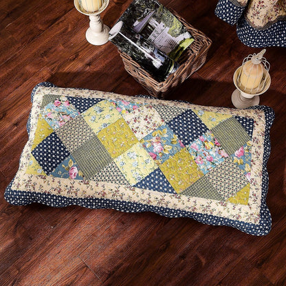 Spring Shower Olive and Navy Floral Scalloped Cotton Patchwork Quilt Set – view 3