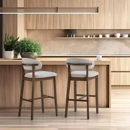 30" Mid-Century Modern Upholstered Bar Stools, Solid Wood, Set of 2 – view 3