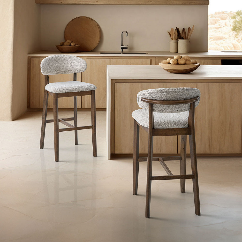 30" Mid-Century Modern Upholstered Bar Stools, Solid Wood, Set of 2 – view 2