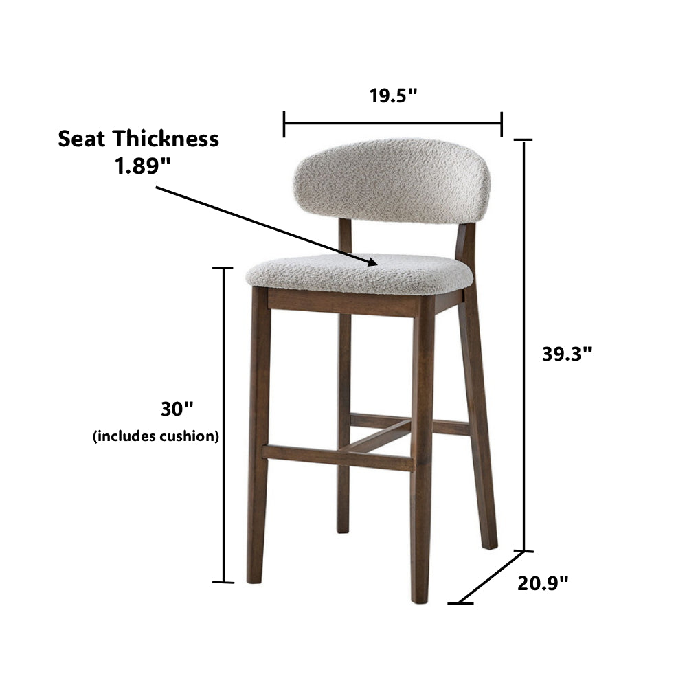 30" Mid-Century Modern Upholstered Bar Stools, Solid Wood, Set of 2 – view 13