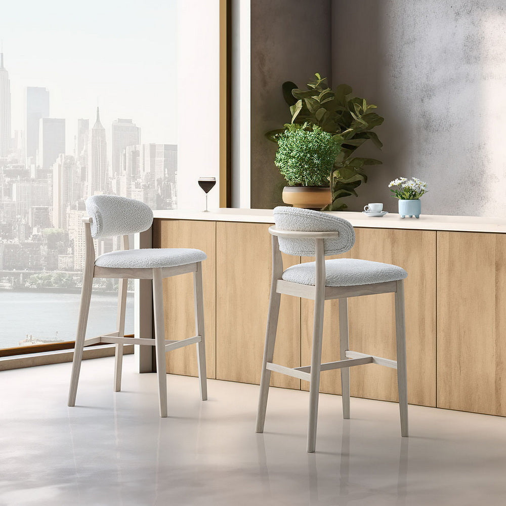 30" Mid-Century Modern Upholstered Bar Stools, Solid Wood, Set of 2 – view 24