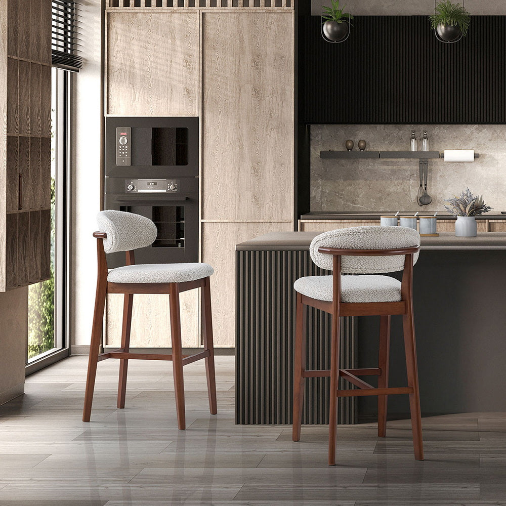 30" Mid-Century Modern Upholstered Bar Stools, Solid Wood, Set of 2 – view 23