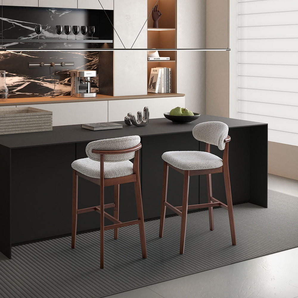 Solid Wood Upholstered Bar Stools, Set of 2, 30-inch Mid-Century