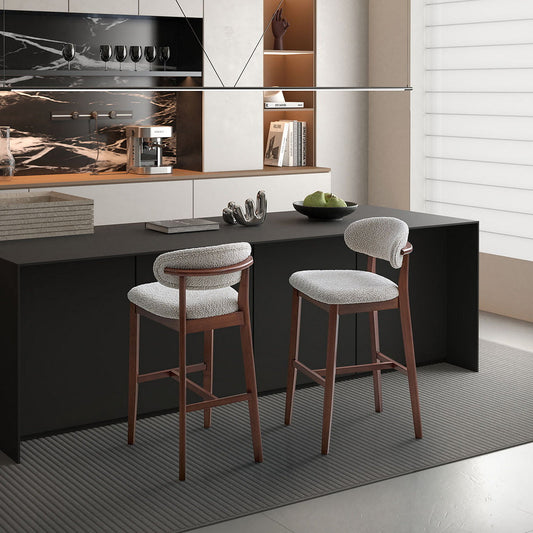 Solid Wood Upholstered Bar Stools, Set of 2, 30-inch Mid-Century