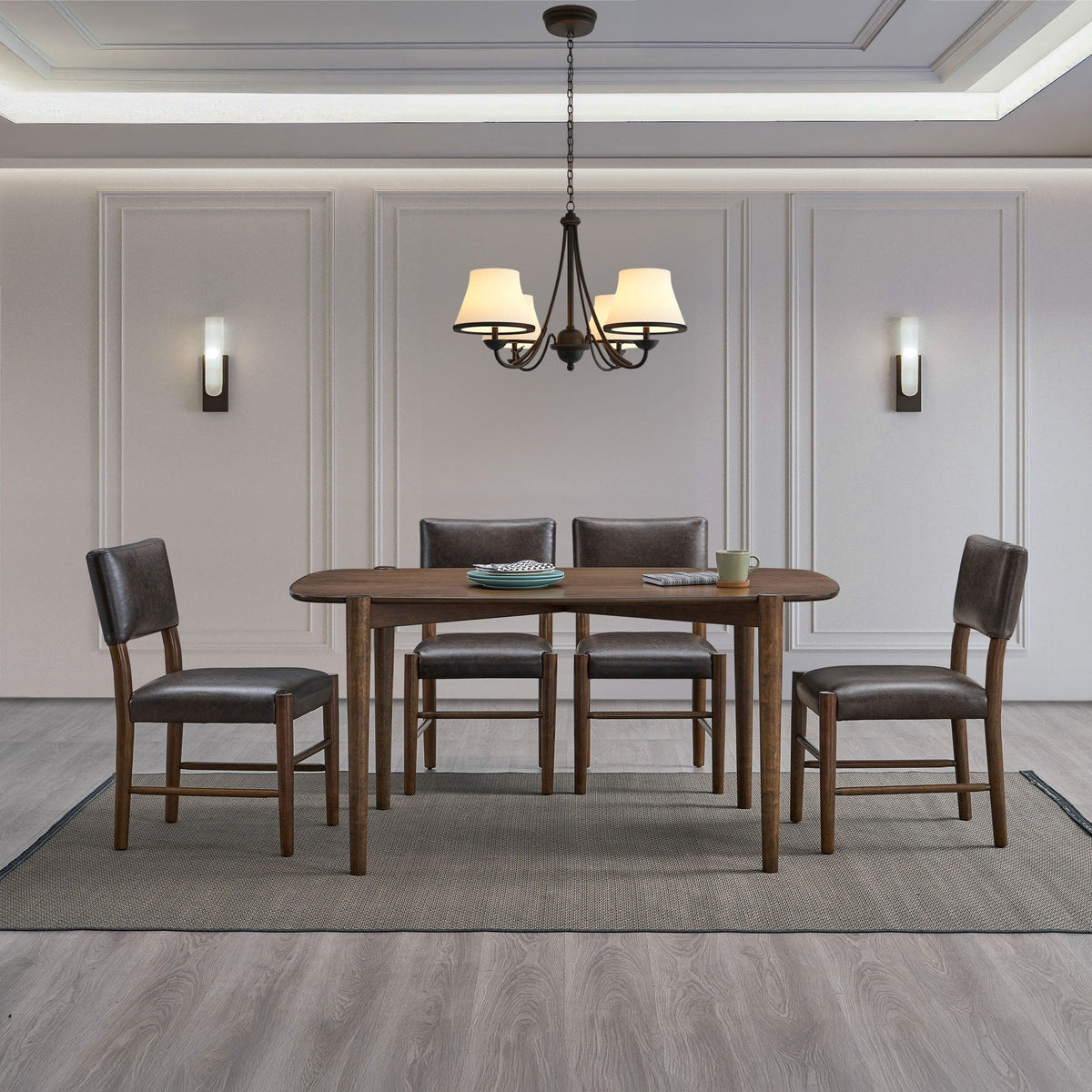 Walnut Finish Mid-Century Dining Table Set, 58-Inch