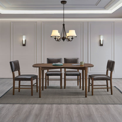 Walnut Finish Mid-Century Dining Table Set, 58-Inch