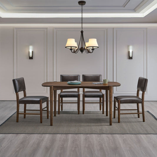 Walnut Finish Mid-Century Dining Table Set, 58-Inch