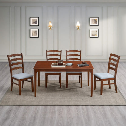 Solid Wood Farmhouse Dining Set with Upholstered Ladder-Back Chairs