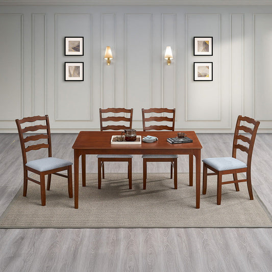 Solid Wood Farmhouse Dining Set with Upholstered Ladder-Back Chairs