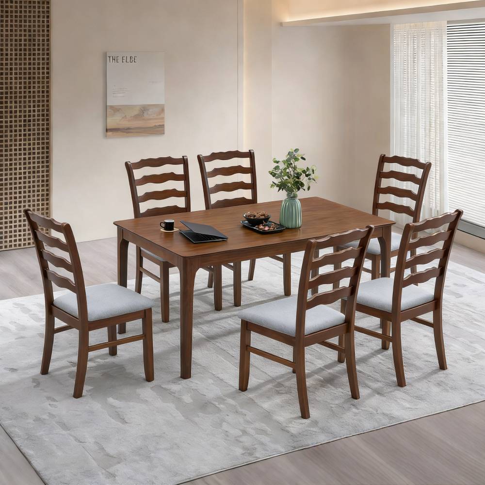 Farmhouse Dining Table Set with Upholstered Ladder-Back Chairs, Seats 4–6 – view 4