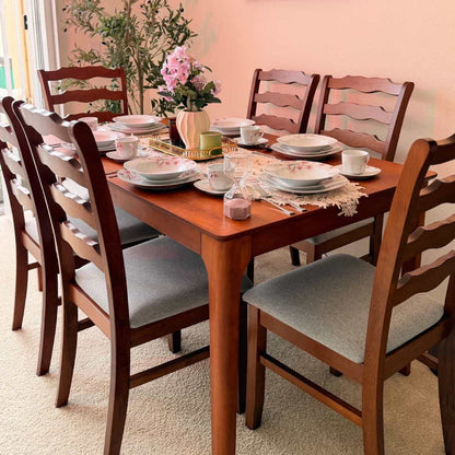 Farmhouse Dining Table Set with Upholstered Ladder-Back Chairs, Seats 4–6 – view 3