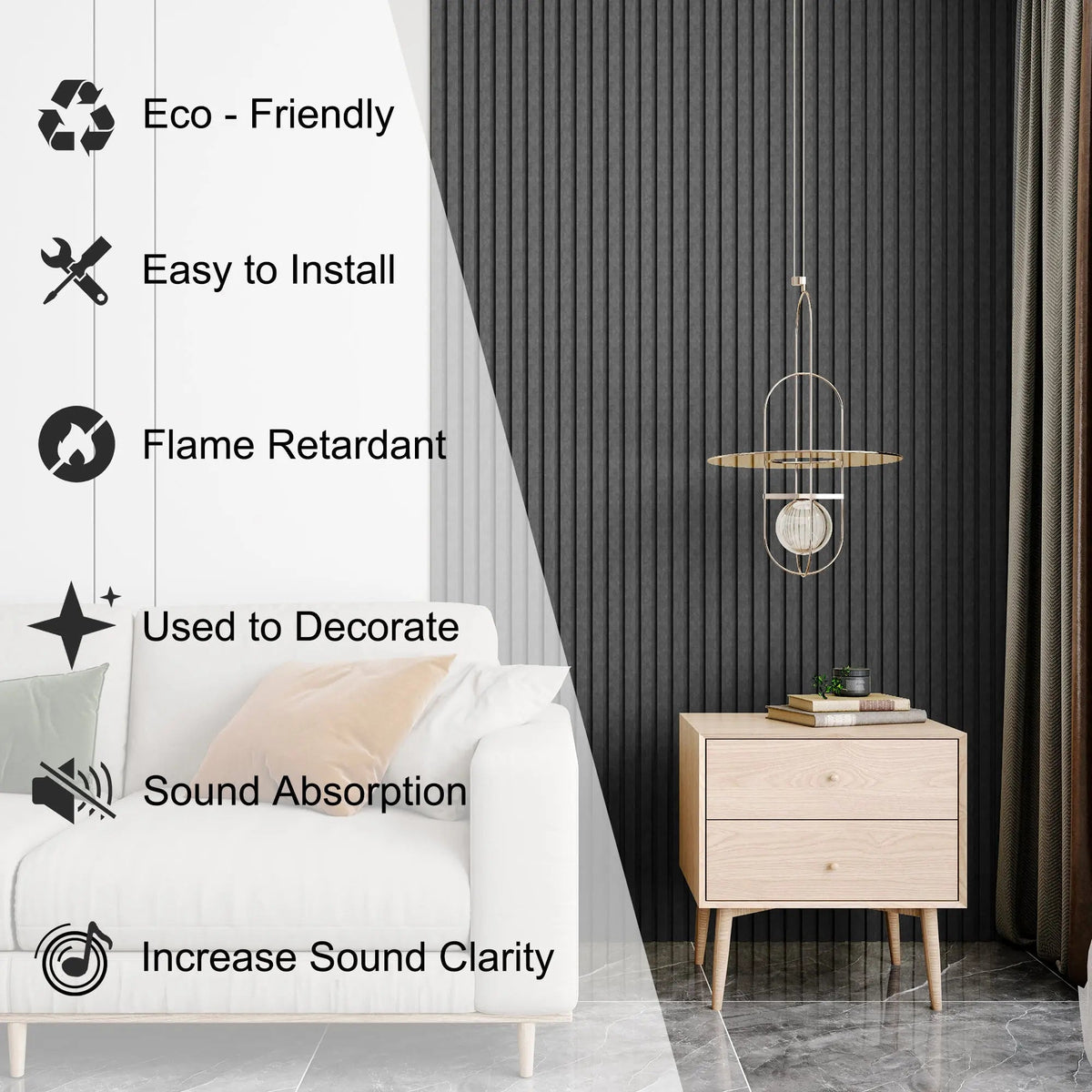 Acoustic Polyester Wall Panels, 48 x 24 x 0.7 In. Soundproof Panels – view 6
