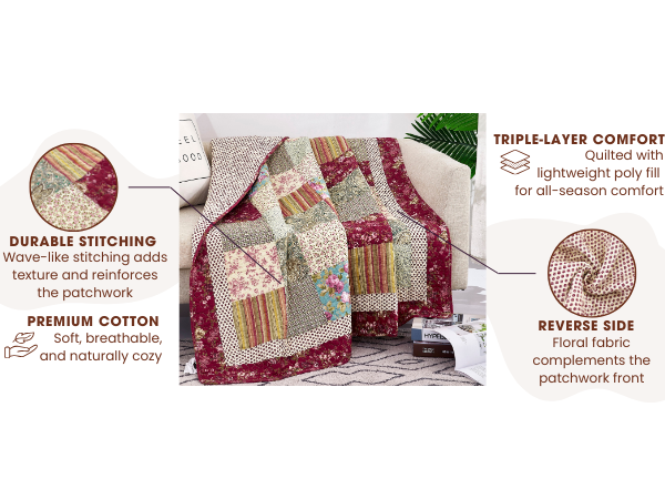 Fairy Tale Tea Party Cotton Patchwork Quilted Throw Blanket – view 9