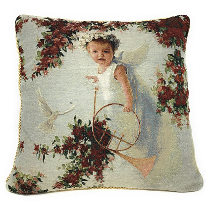 Woven Tapestry Throw Pillow Cover, Cupid's Horn Antique Rose