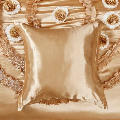 Gold Caramel Latte Faux Silk Satin Ruffle Euro Sham, 26 x 26 – view 3