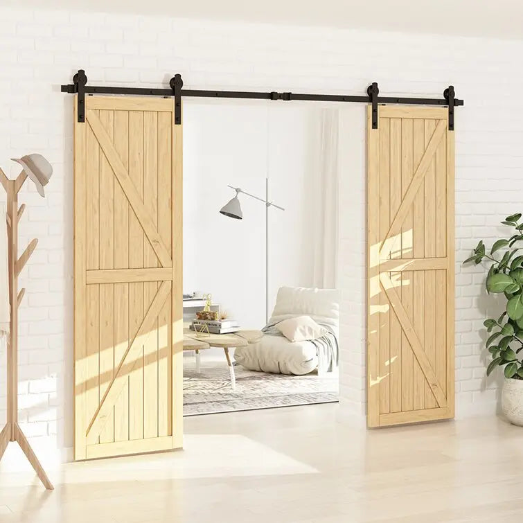 Heavy-Duty Carbon Steel Double Barn Door Track Kit, Black – view 2