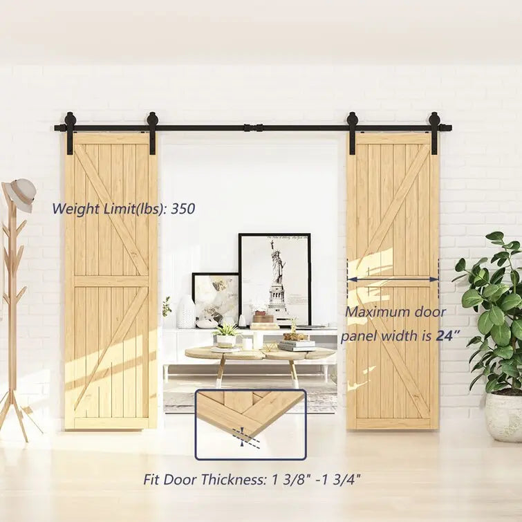 Heavy-Duty Carbon Steel Double Barn Door Track Kit, Black – view 3