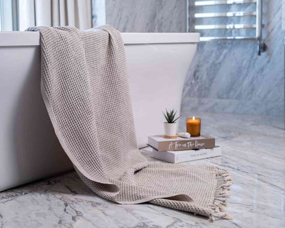 Waffle Weave Organic Cotton Turkish Towel, Stone Washed Bath and Hand – view 8