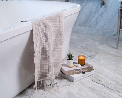 Waffle Weave Organic Cotton Turkish Towel, Stone Washed Bath and Hand – view 9