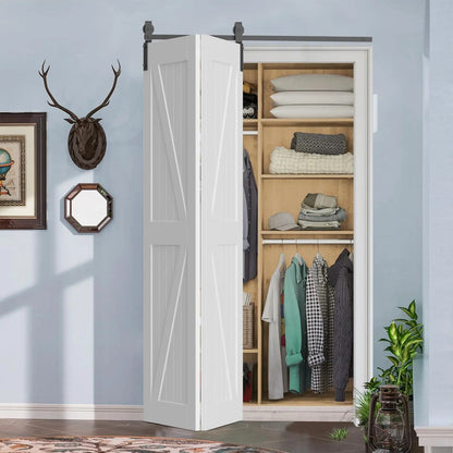Bi-Folding Sliding Barn Door Hardware Track Kit, Matte Black Steel – view 2