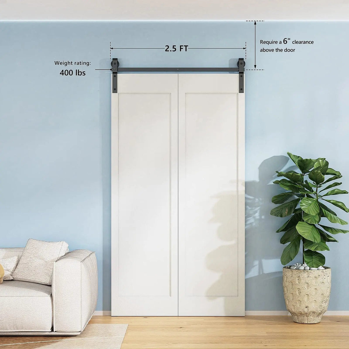 Bi-Folding Sliding Barn Door Hardware Track Kit, Matte Black Steel – view 3