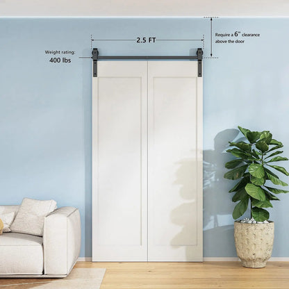 Bi-Folding Sliding Barn Door Hardware Track Kit, Matte Black Steel – view 3