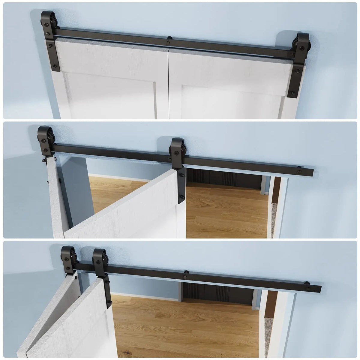 Bi-Folding Sliding Barn Door Hardware Track Kit, Matte Black Steel – view 5