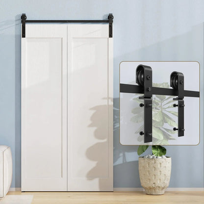 Bi-Folding Sliding Barn Door Hardware Track Kit, Matte Black Steel – view 13