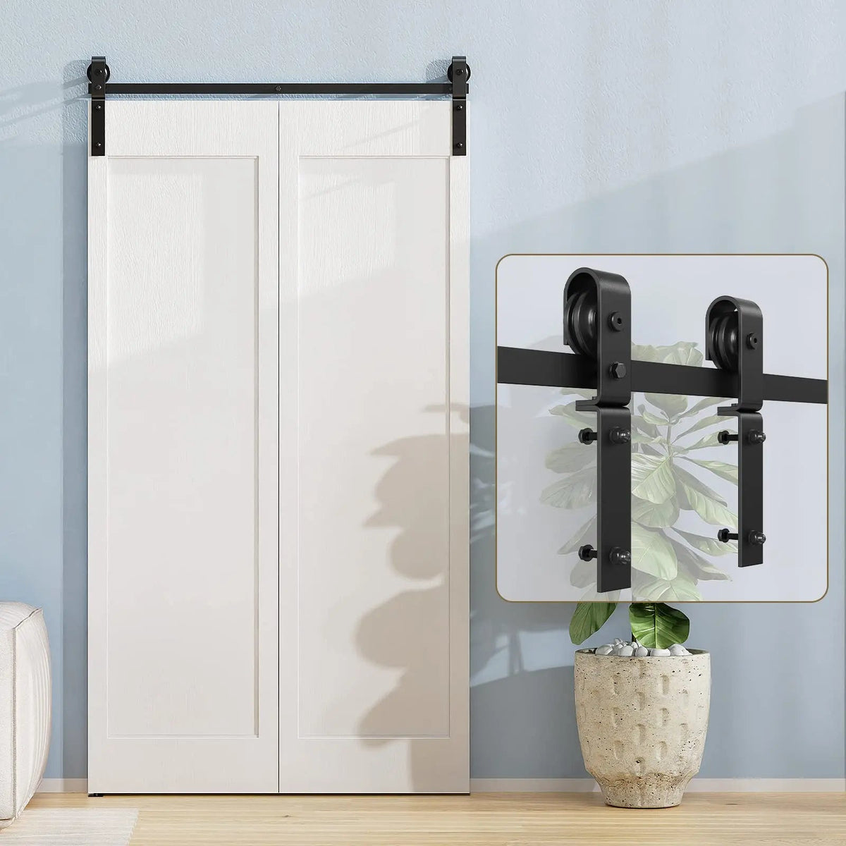 Bi-Folding Sliding Barn Door Hardware Track Kit, Matte Black Steel – view 17