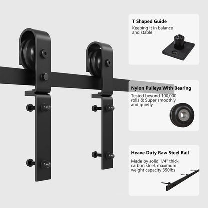 Bi-Folding Sliding Barn Door Hardware Track Kit, Matte Black Steel – view 20