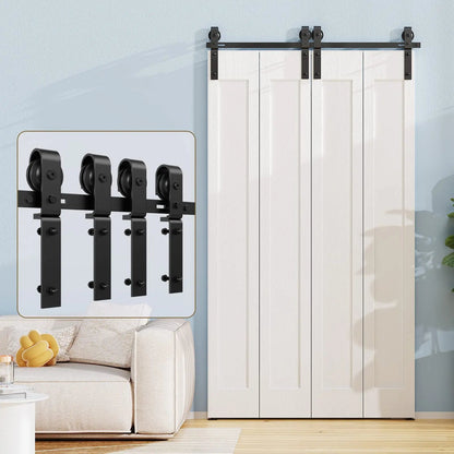 Bi-Folding Sliding Barn Door Hardware Track Kit, Matte Black Steel – view 25