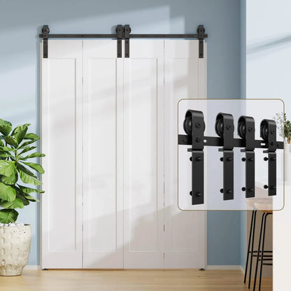 Bi-Folding Sliding Barn Door Hardware Track Kit, Matte Black Steel – view 27