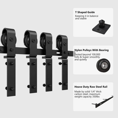 Bi-Folding Sliding Barn Door Hardware Track Kit, Matte Black Steel – view 29