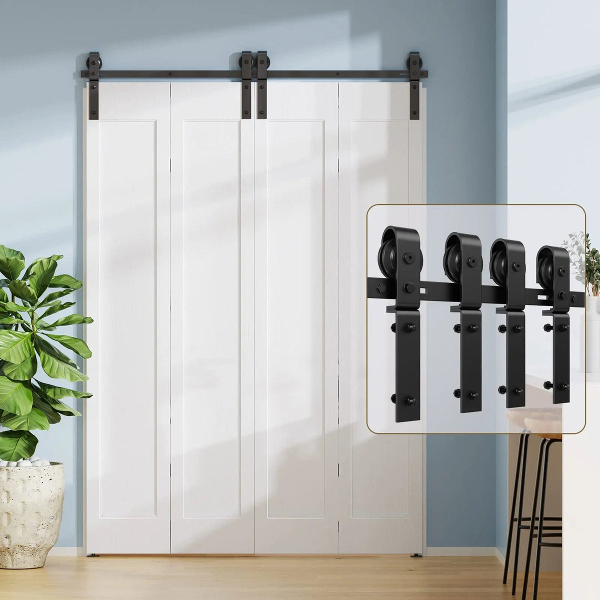 Bi-Folding Sliding Barn Door Hardware Track Kit, Matte Black Steel – view 28
