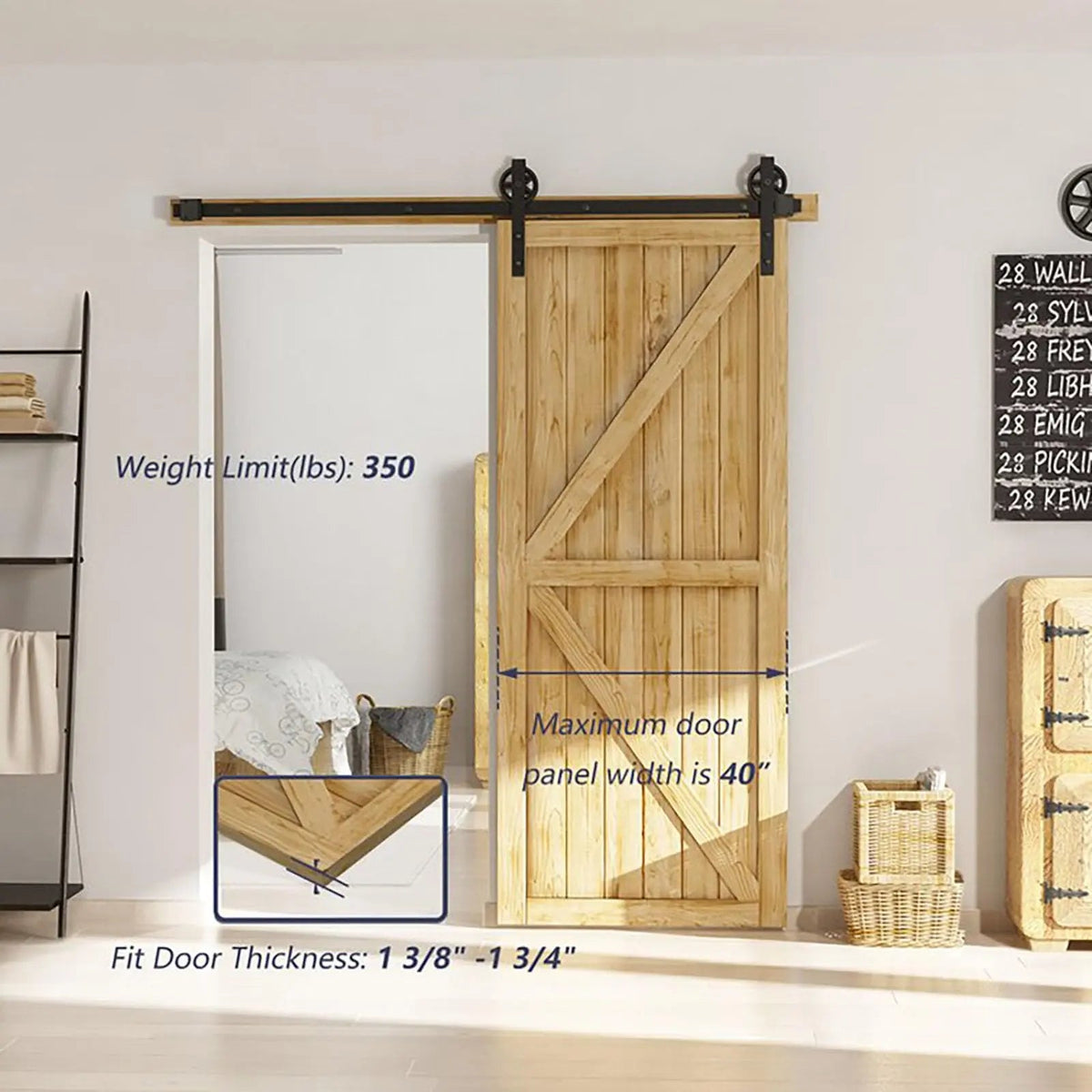 Big Spoke Wheel Sliding Barn Door Hardware Kit, Carbon Steel – view 2