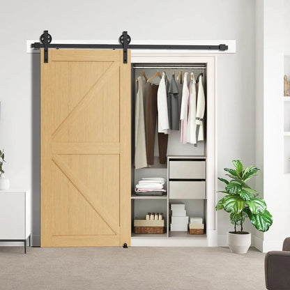 Big Spoke Wheel Sliding Barn Door Hardware Kit, Carbon Steel – view 3