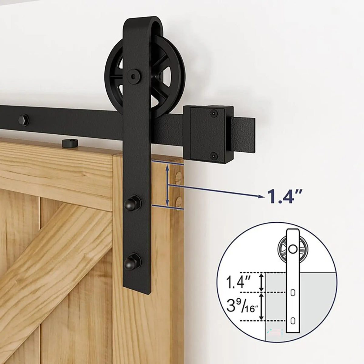 Big Spoke Wheel Sliding Barn Door Hardware Kit, Carbon Steel – view 5