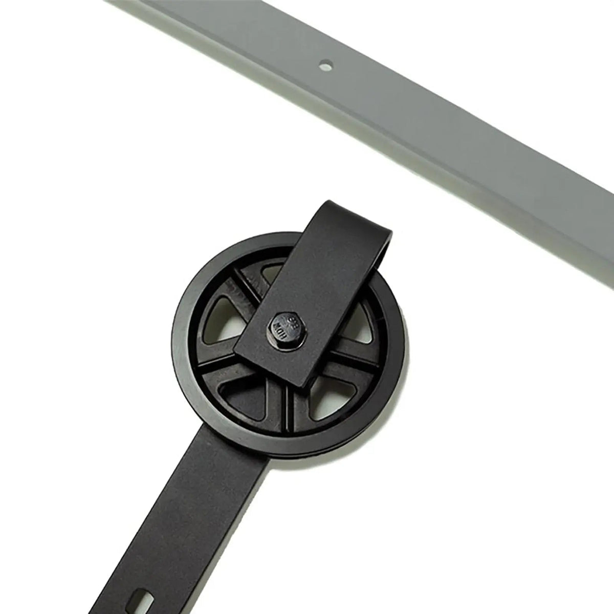 Big Spoke Wheel Sliding Barn Door Hardware Kit, Carbon Steel – view 7
