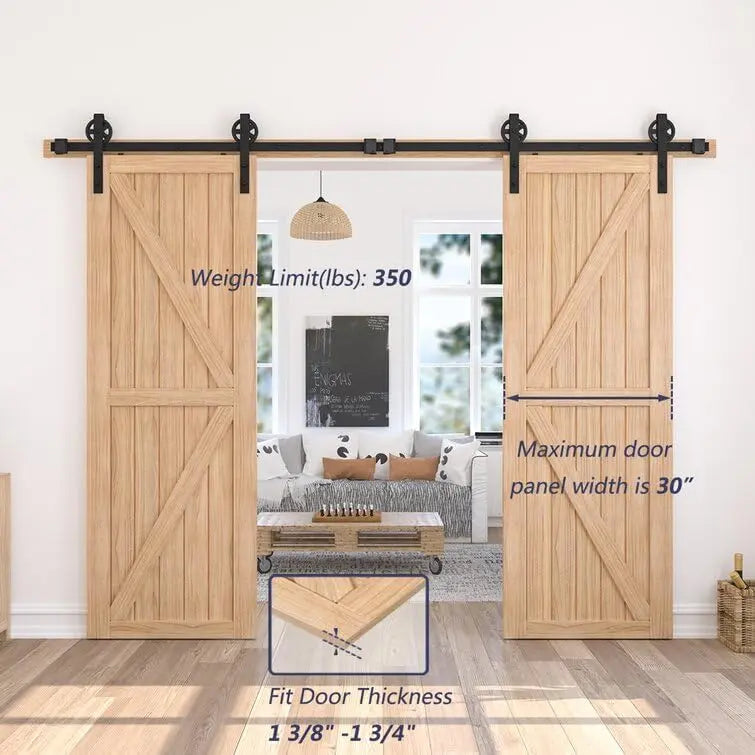 Big Spoke Wheel Sliding Barn Door Hardware Kit, Carbon Steel – view 11