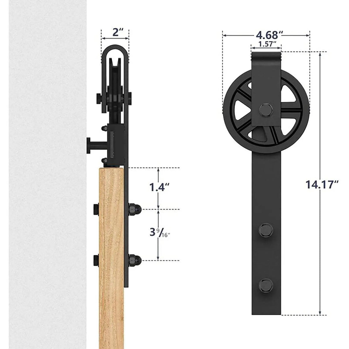 Big Spoke Wheel Sliding Barn Door Hardware Kit, Carbon Steel – view 18