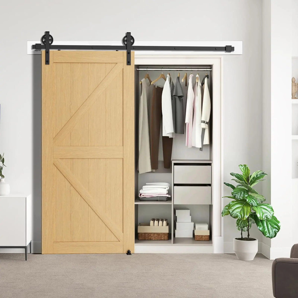 Big Spoke Wheel Sliding Barn Door Hardware Kit, Carbon Steel – view 17