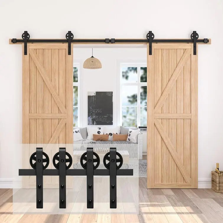 Big Spoke Wheel Sliding Barn Door Hardware Kit, Carbon Steel – view 22